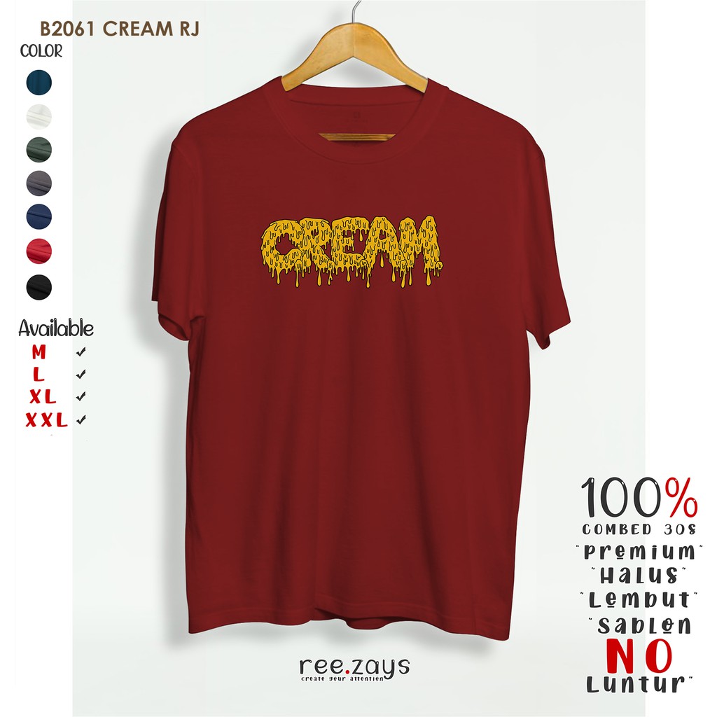 Baju Kaos Pria Cowok Distro B2061 CREAM RJ Keren Original Dewasa Polos Oversize Ukuran XXL Slimfit S