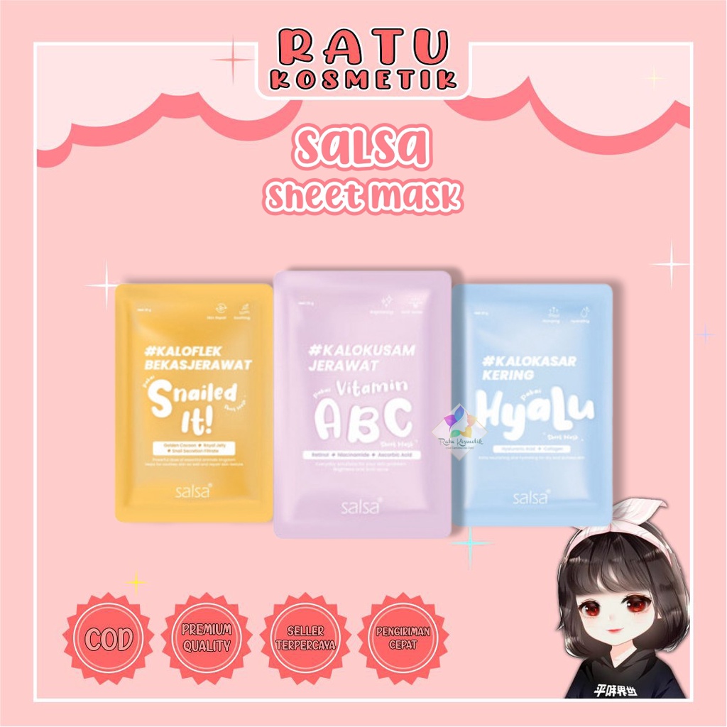 ❤ RATU ❤ Salsa Sheet Mask | Masker Wajah Daily Hyaluronic | Vitamin ABC | Snail