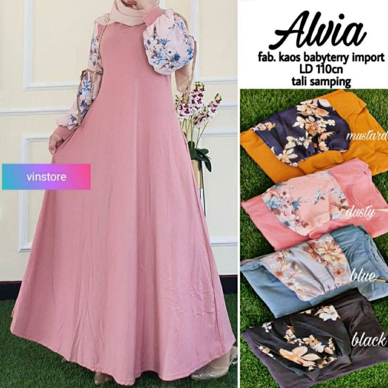 Alvia Maxy, GAMIS WANITA MUSLIM CANTIK JUMBO BAHAN BABYTERRY IMPORT LD 110-124 TERMURAH JUMBO OOTD