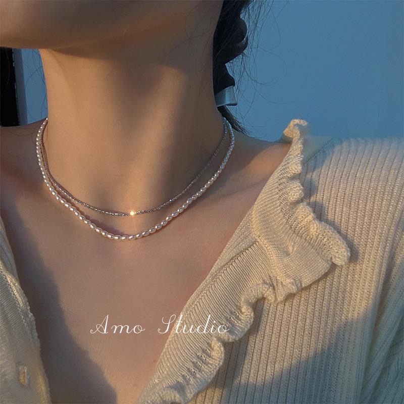 Korean Fashion Multilayer Necklace Pearl Necklaces for Women Diamond Jewelry Accessories