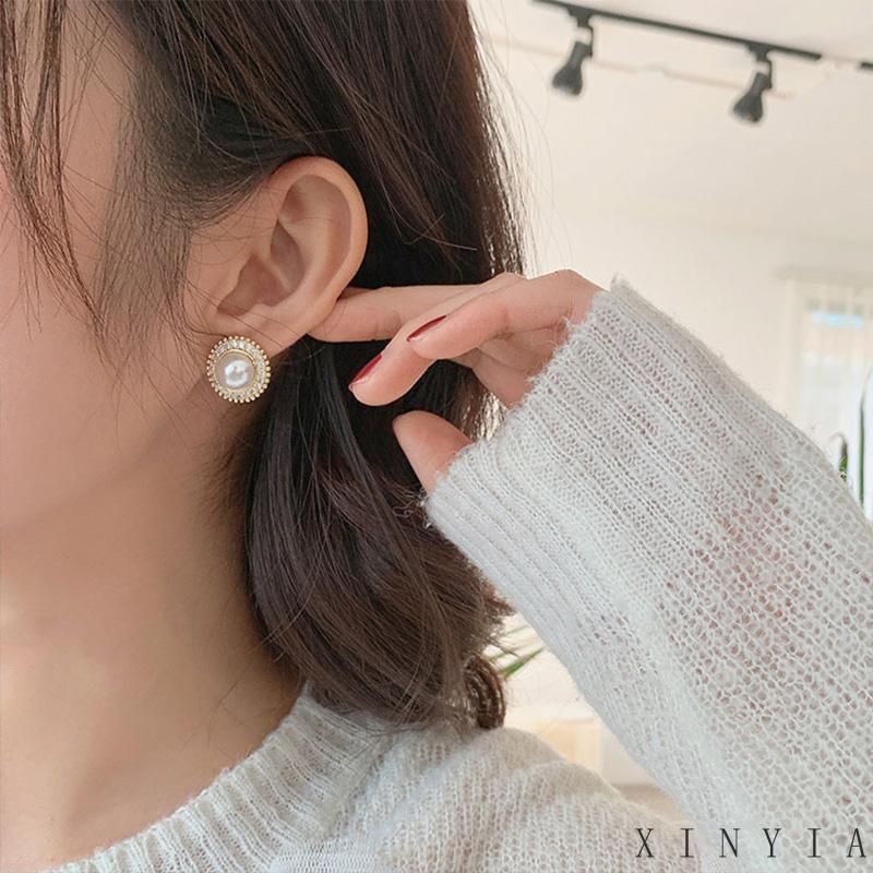 Anting Mutiara Berlian Imitasi Gaya Simple Untuk Perhiasan