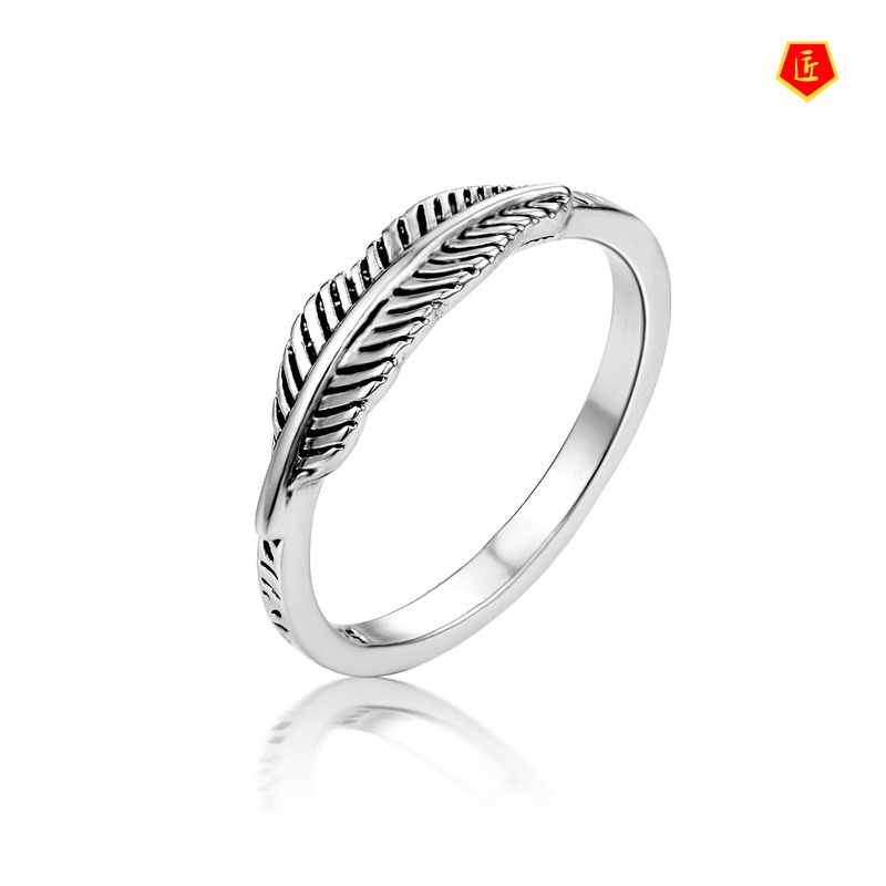 [Ready Stock]Retro 925 Silver Fashion Feather Ring