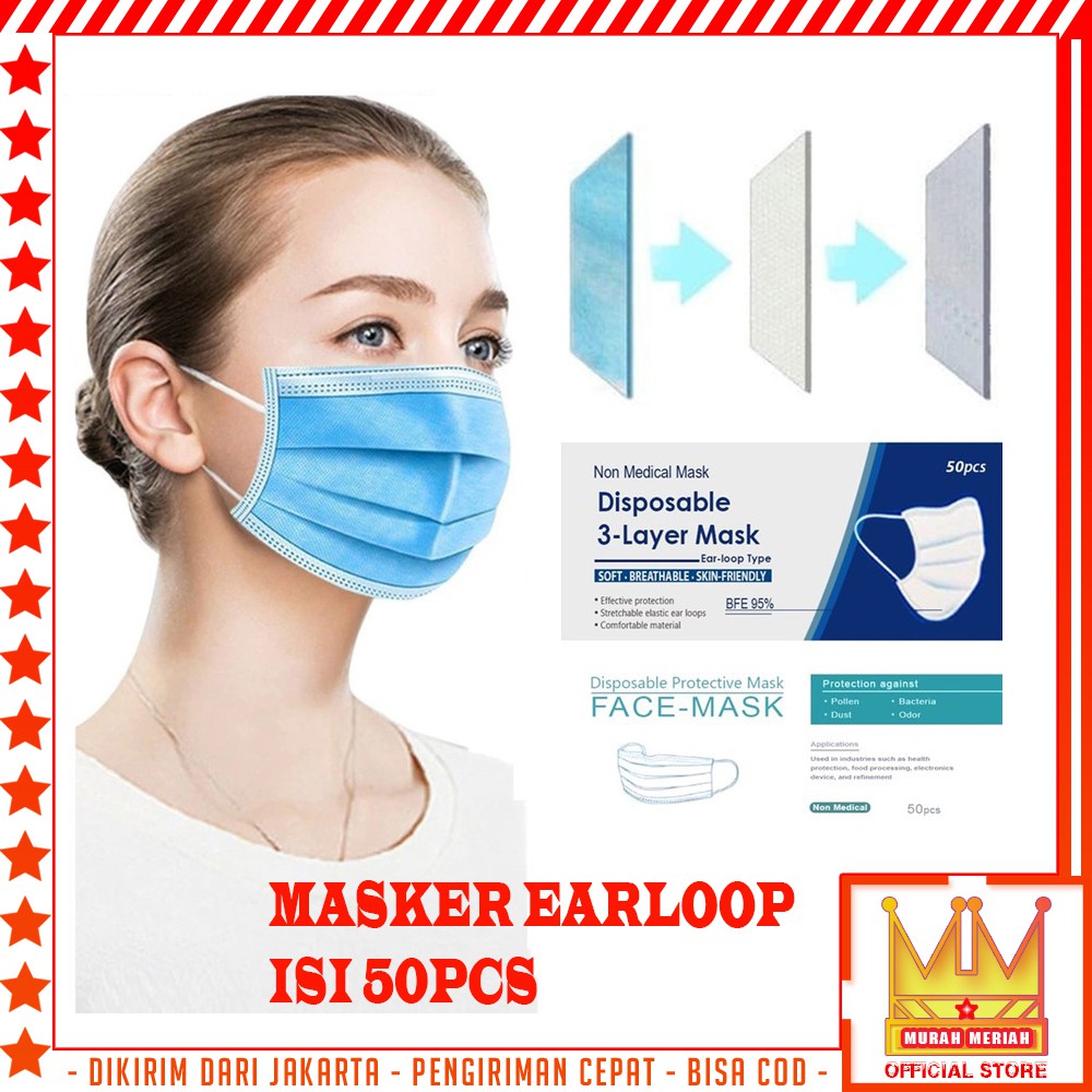 MMM Masker Disposible 3ply Masker Hitam 3ply Isi 50pcs Per Box Facemask ...