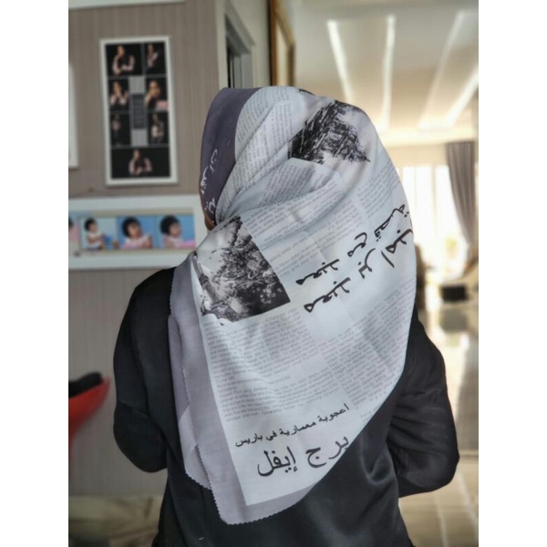 130x130 cm jilbab segiempat koran jumbo  /jilbab lasercut segiempat tulisan arab