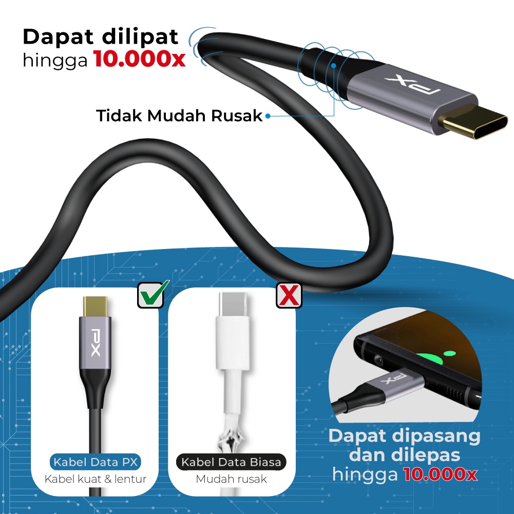 Kabel Data USB Type C To Type C Fast Charging 100W 2M PX UCC3-2B