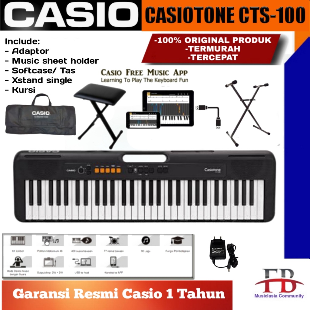 Keyboard Casio CTS 100 / Alat musik Keyboard CT-S 100 / CTS-100 / CT S100 / CTS100 Slim Original