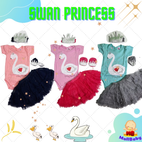 Baju Bayi Perempuan 0 3 6 9 12 Bulan Set Jumper Rok Kaos kaki Bayi Mahkota Princess Swan