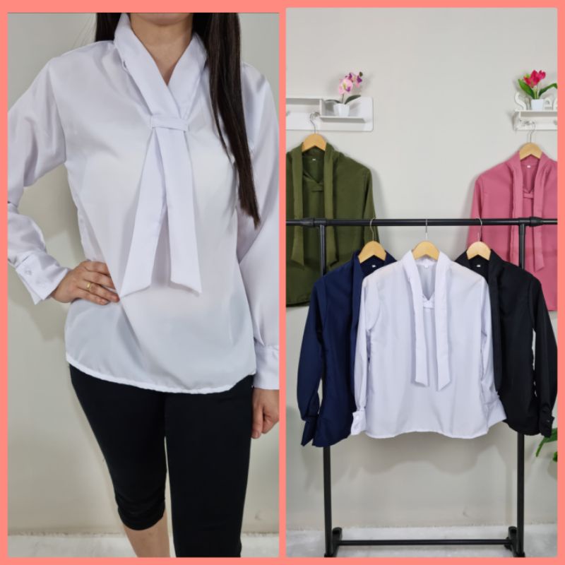Atasan Blouse Wanita Korean Style Polos Lengan Panjang