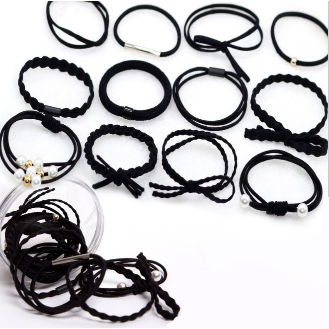 UNIK - F519 Ikat Rambut 12 in 1 Fashion Wanita / Accesories Rambut Import / Ikat Rambut Murah Batam-F519 Hitam