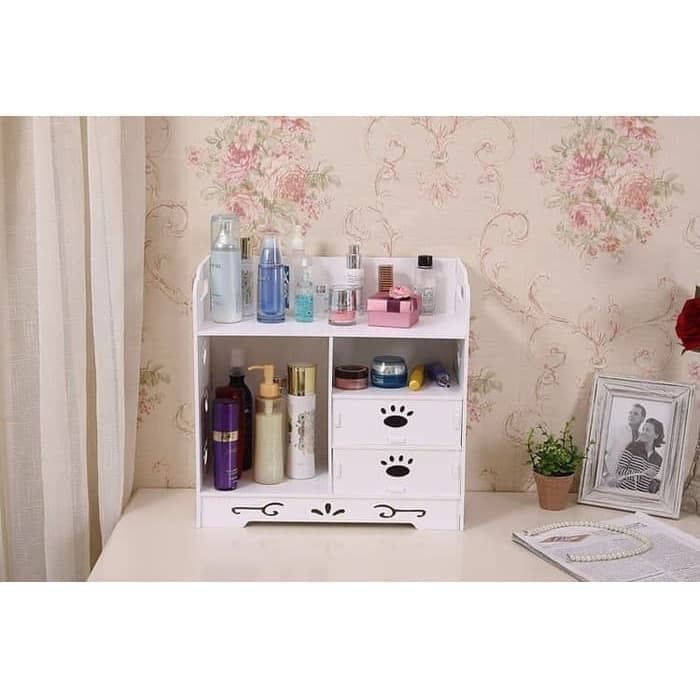 Mega_1688 Double Drawer Cosmetic Storage Rak Kosmetik Tapak Pupies MG752