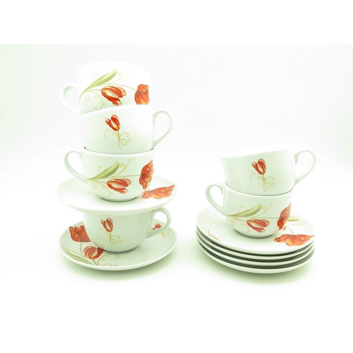 Cangkir Set Red Tulip Bulat 6 Pasang / cangkir teh / cangkir kopi