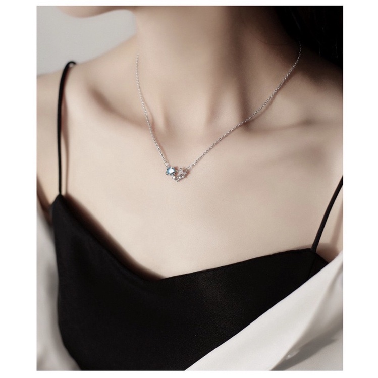 [1 PCS] Kalung Chain Necklace Planet Blue Crystal Sapphire Clavicle Pendant Necklace Fashion Jewelry