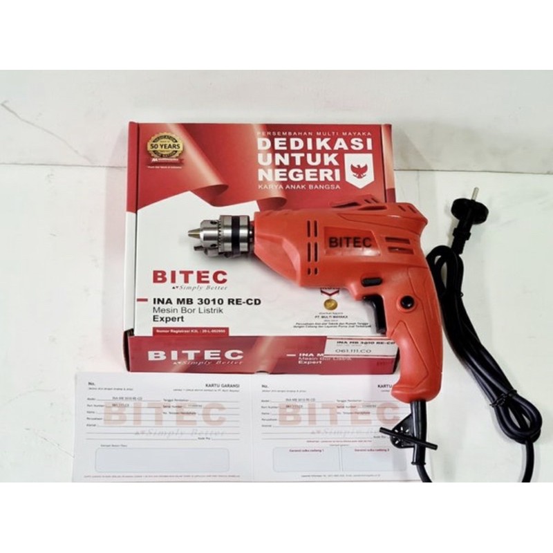Mesin Bor listrik 10mm bolak balik BITEC TIPE MB3010 RE CD Made in INDONESIA