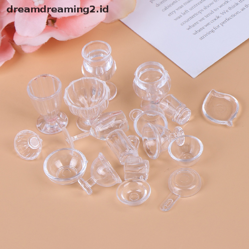 (LIKE) 17pcs / Set Mainan Miniatur Peralatan Makan Transparan Skala 1: 12 Untuk Rumah Boneka