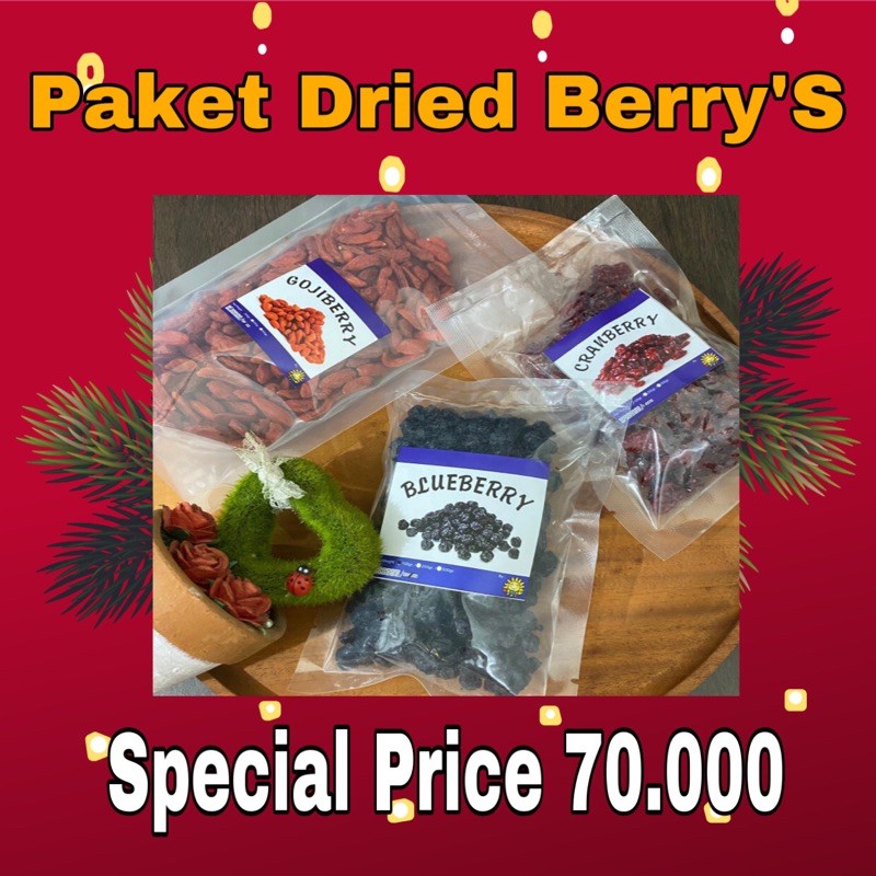 Paket Dried Berry’S ( Gojiberry 100gr + Blueberry 100gr + Cranberry 100gr )