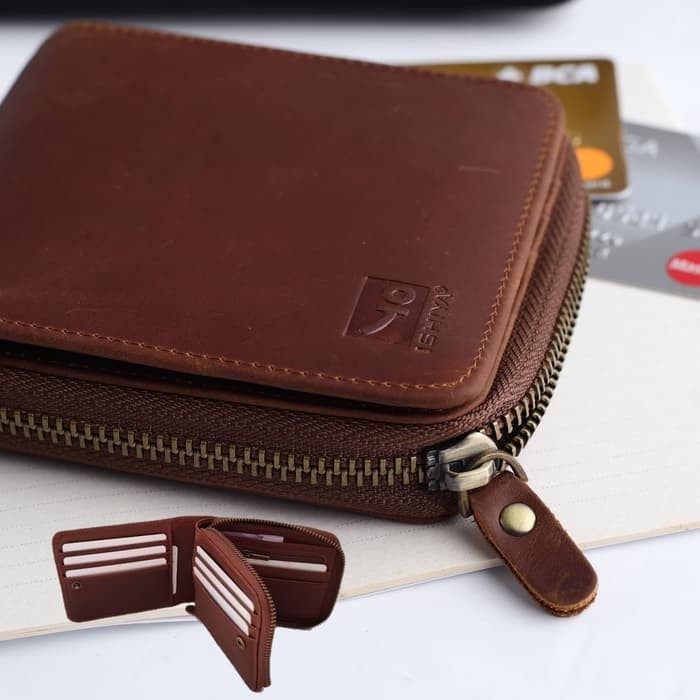 JL2WV Dompet kulit pria pendek Zipper Leather dg Card Holder ISHIYA I