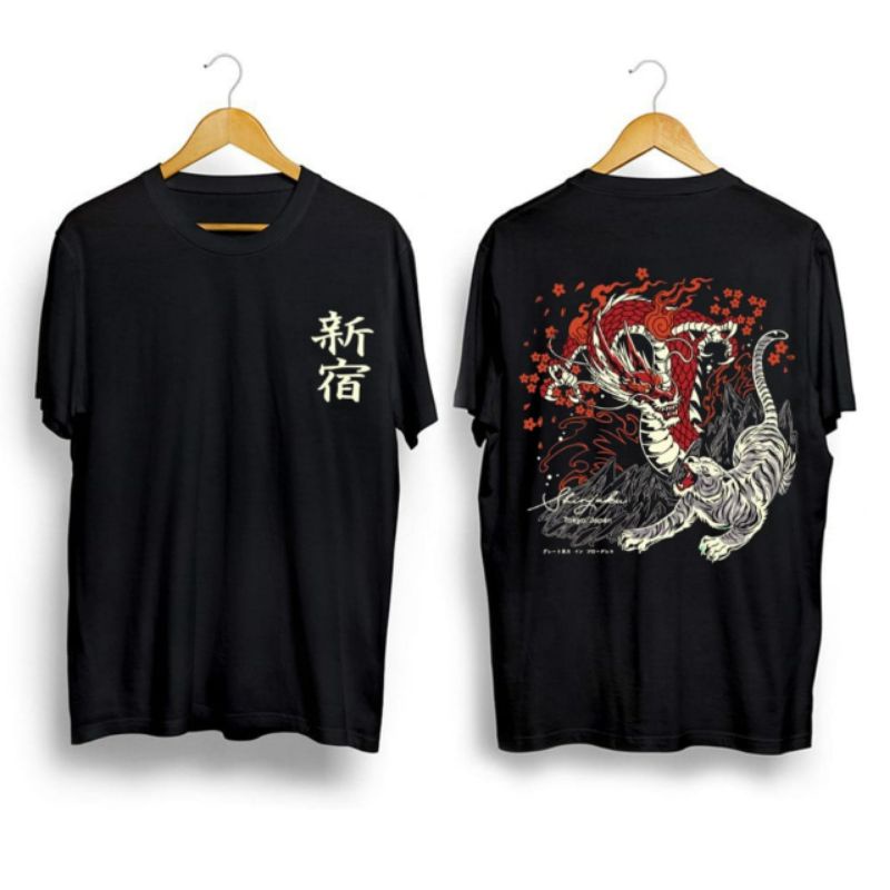 Zie Baju Kaos Distro Pria Shinjuku Naga Merah Macan Kaos Jepang Dragon