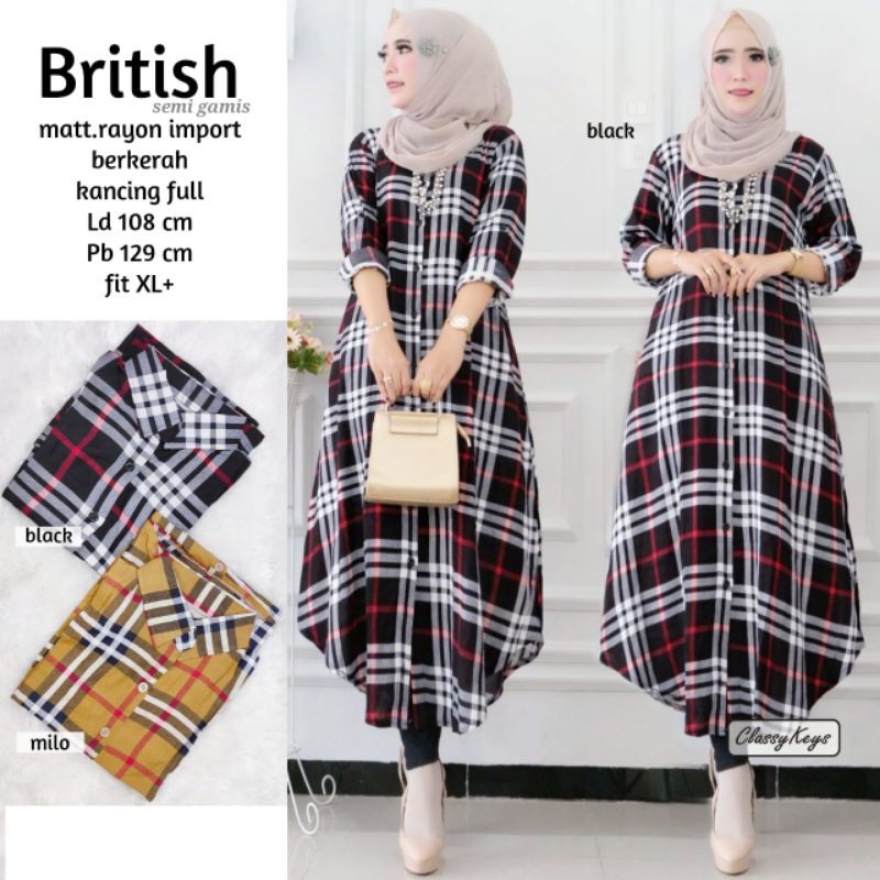 [Siap kirim] 100% ORI British long tunik semi gamis by ClassyKeys / Classy Keys | Ld 108 Pb 129