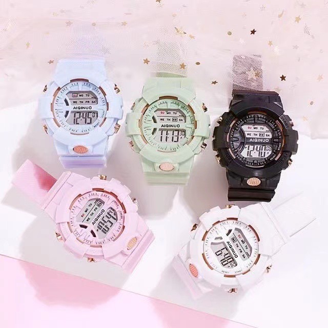 Jam tangan wanita /Jam Tangan Digital LED karet Populer Korea