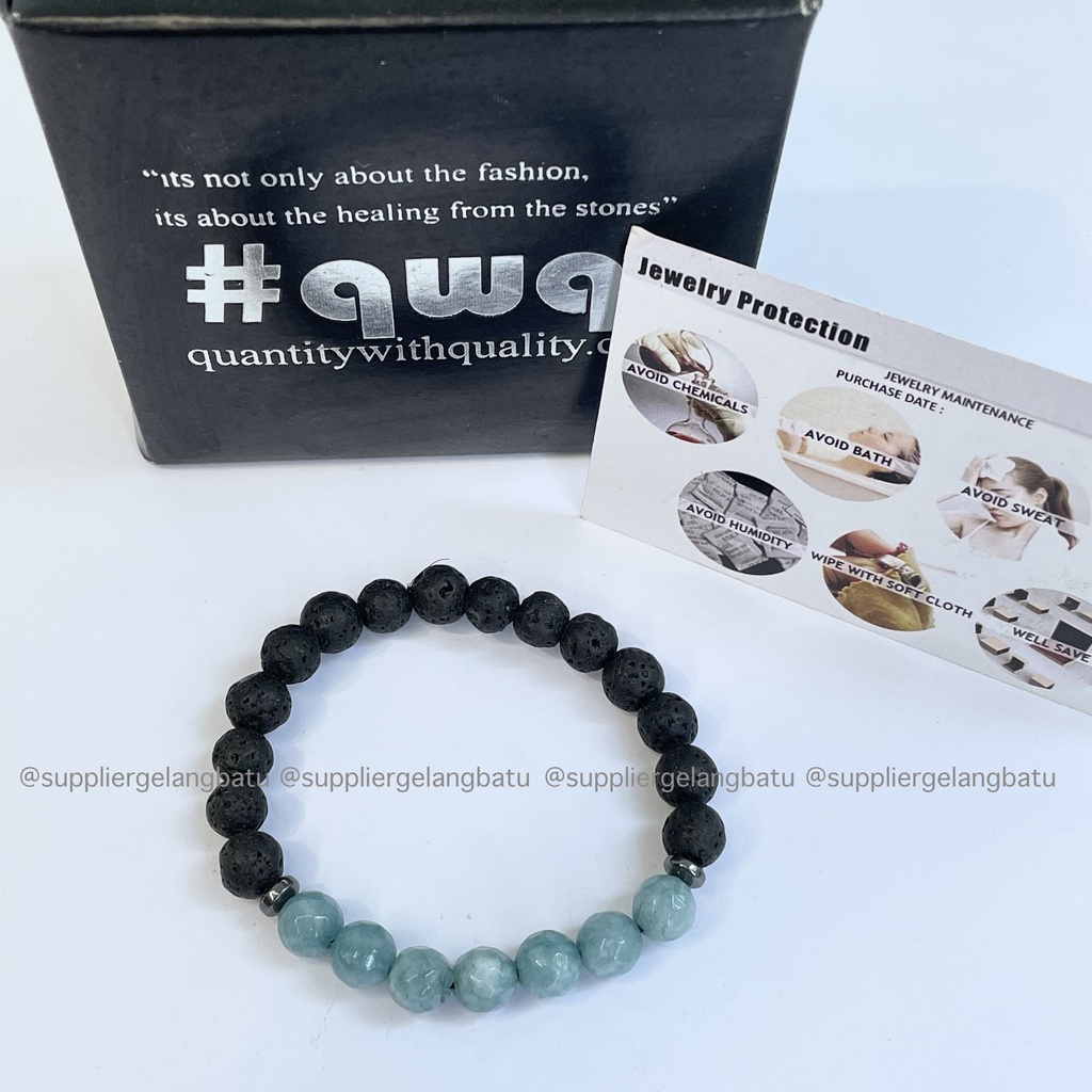 Gelang Jimin BTS Army Blue Moss Agate Cutting x Lava Stone for Diffuser Essential Oil Parfume Fragrance