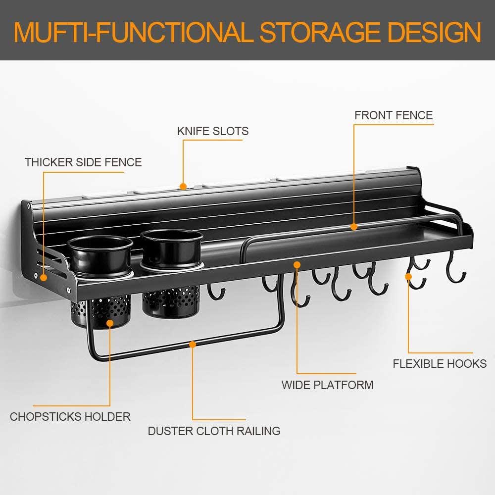 Rak Gantungan Dapur Dekorasi Multifungsi Elegan Premium Besar 60 cm Susun Pengering Alat Masak Sutil Pisau Bumbu Dapur Sendok Garpu Gantungan Dinding Kuat Organizer Dapur Aluminium Kitchen Utensils Storage Rack