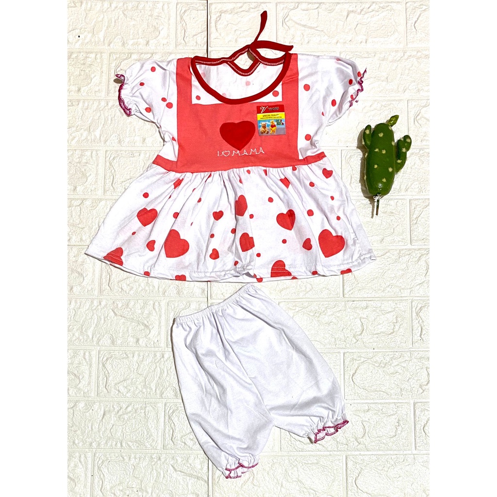 dress anak lucu murah motif love mama setelan 2-12bulan