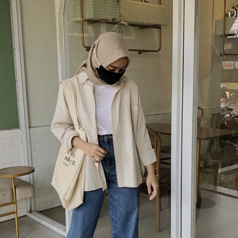 KEMEJA WANITA LENGAN PANJANG OVERSIZE | KEMEJA REMAJA WANITA LINEN | OVERSIZED WOMAN SHIRT | KEMEJA OVERSIZE LINEN WANITA | ATASAN WANITA LENGAN PANJANG