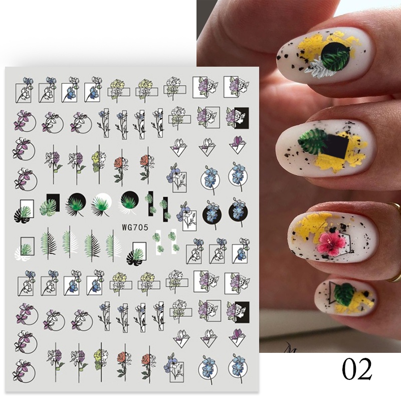 1pc Stiker Kuku 3d Motif Daun Hijau Geometri Untuk Dekorasi Nail Art