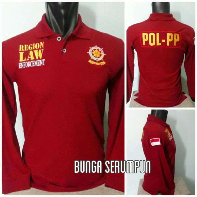 KAOS SATPOL PP - KAOS SATPOL PP MARUN PANJANG - KAOS KERAH SATPOL PP MAROON PANJANG FULL BORDIR