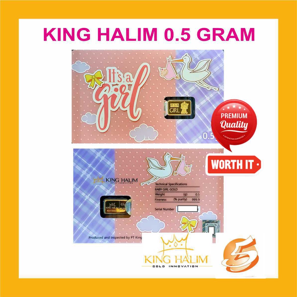 Emas Logam Mulia King Halim 0,5 0.5 gram edisi It`s A Girl Certieye kelahiran bayi perempuan wanita 