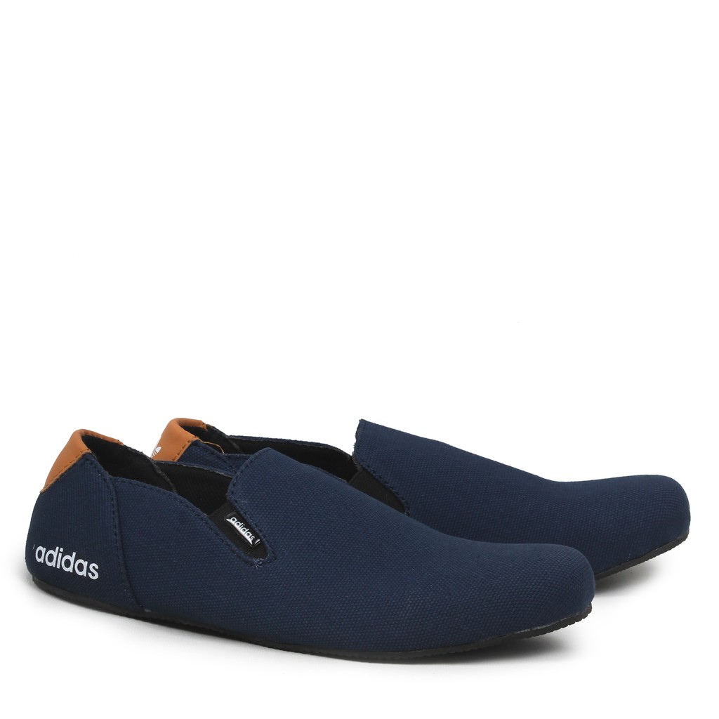 CUCI GUDANG!!! Sepatu Selop Casual Santai Pria Adidas Simple Navy Kanvas / Spatu Slop Murah Slip On