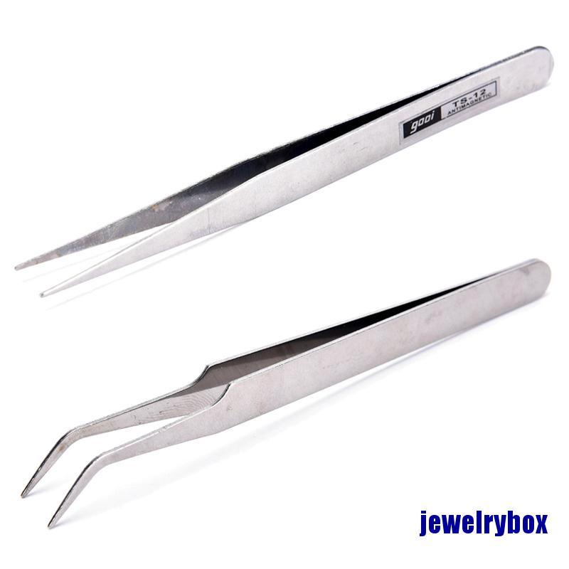 2 Pcs Pinset Bulu Mata Palsu Bahan Stainless Steel Untuk Nail Art