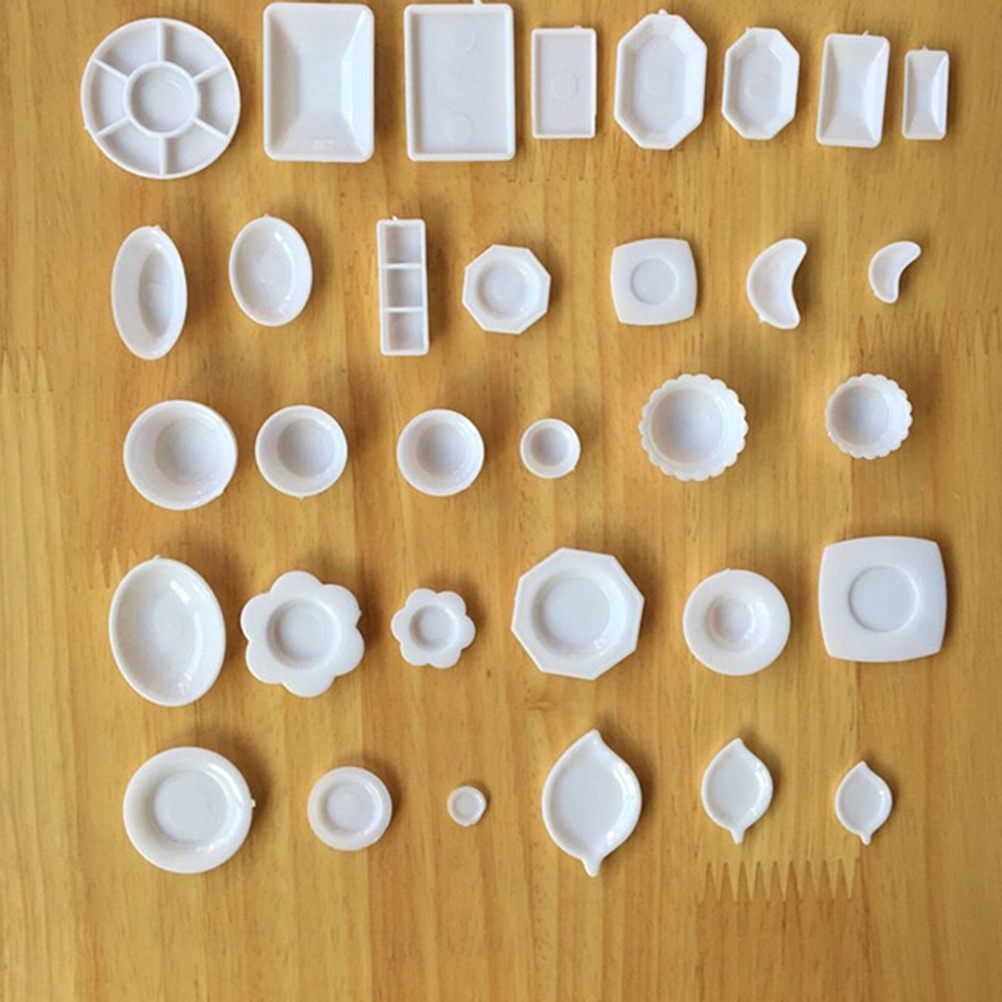 33pcs / set Miniatur Piring Plastik + Garpu + Cangkir + Garpu Untuk Rumah Boneka