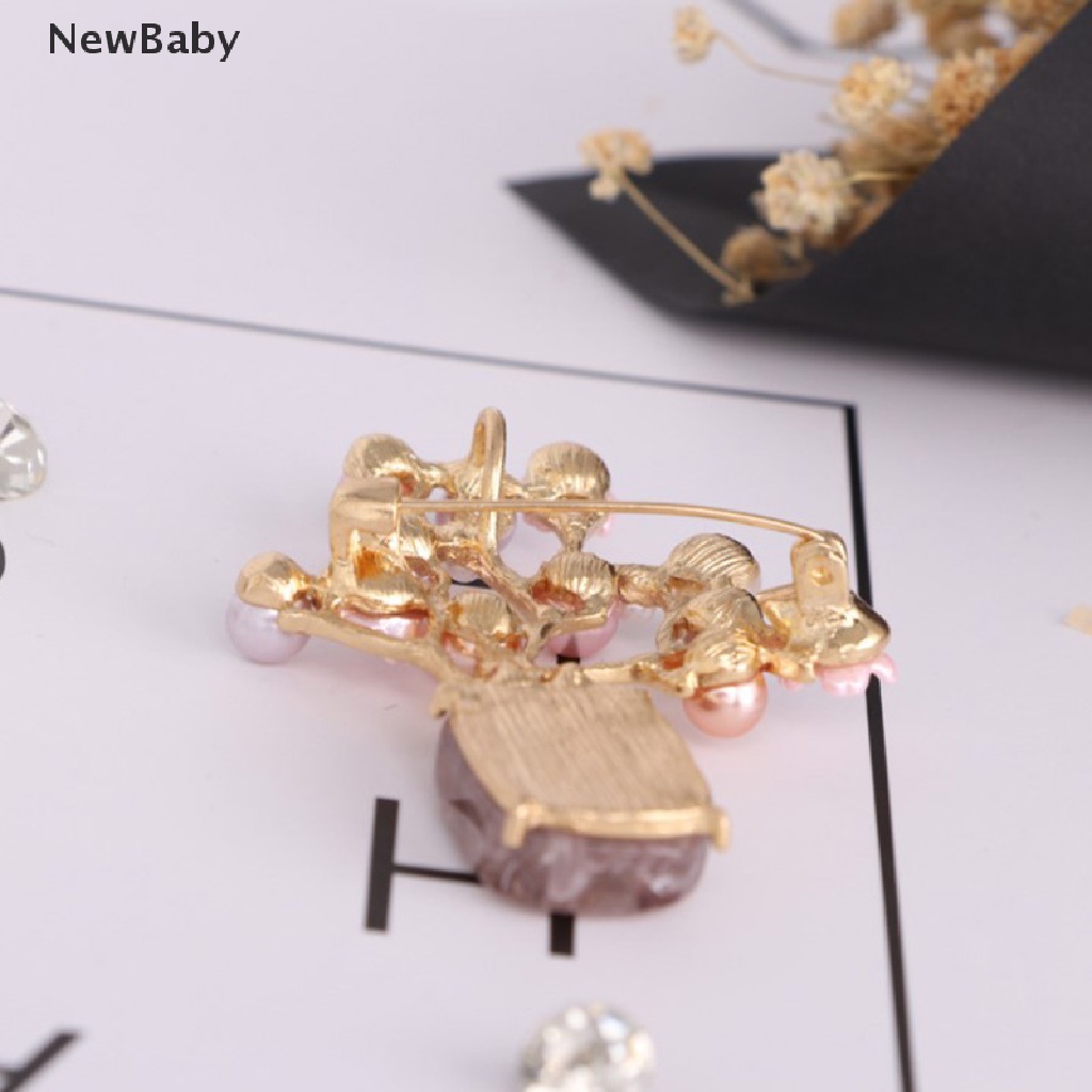 Newbaby 1pc Bros Pin Metal Bunga Plum Pink Hias Mutiara Untuk Aksesoris Kerah Pakaian Wanita