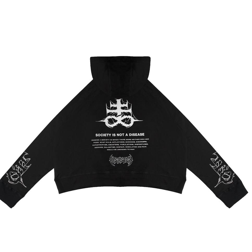 Terbaru.. GRDT Dstr Hoodie Oversize Crop Top Black