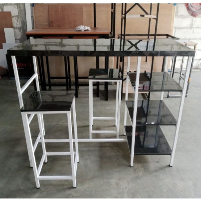 Minibar Ambalan Set 2 Kursi 100x50x70 Papan Kayu Multipleks HPL Granite Kombinasi besi Hollow Galvan