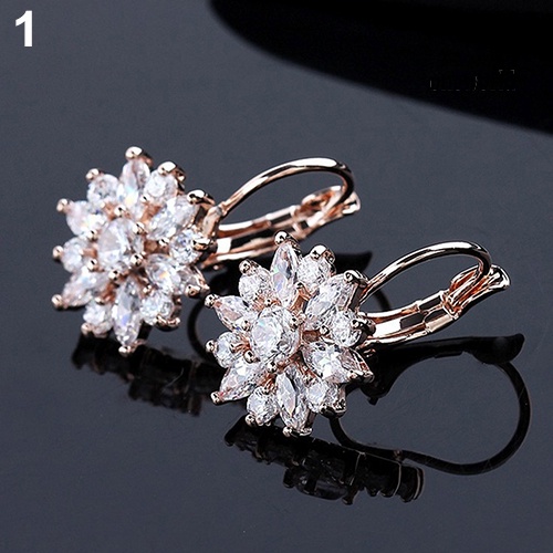 OW@ Women's Luxury Zircon Stone Flower Pattern Ear Studs Earrings Jewelry Gift