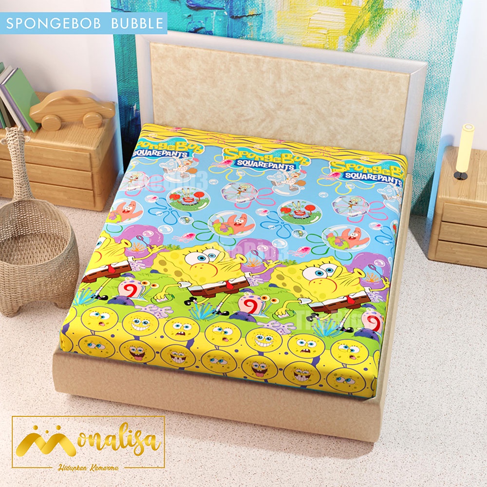 MONALISA Sprei Waterproof 180x200 - anti ompol air water proof Paus Rainbow  Rainbow Dinosaurus Rocket Galaxy180 SP-Spongebob Bubble