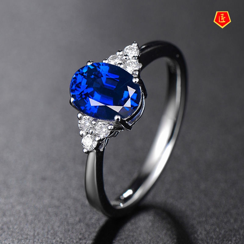 [Ready Stock]Classic Colored Gems Inlaid Sapphire Ring