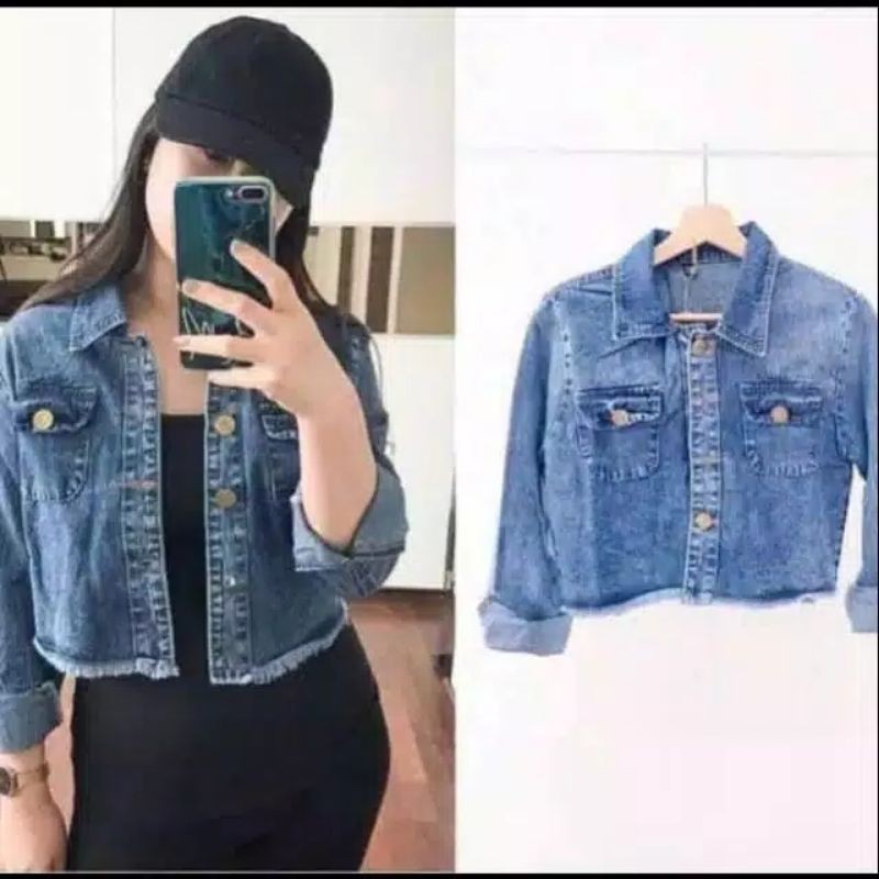 Jaket jeans crop wanita ootd jacket hijab terbaru snow