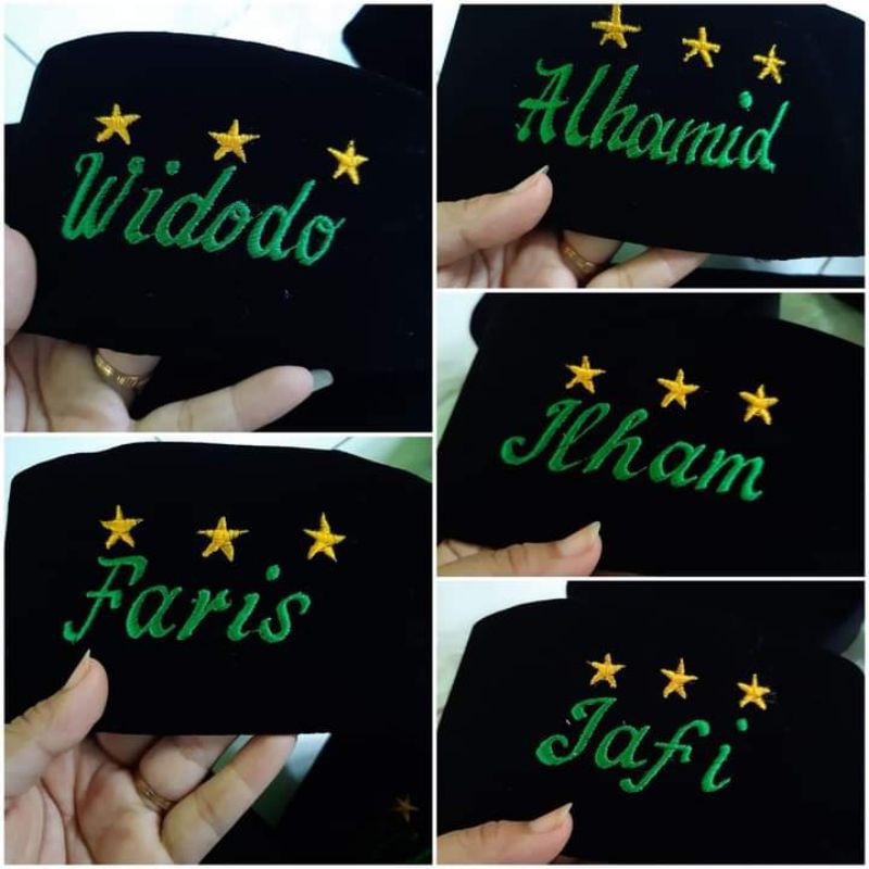 PECI NU GOLD FREE CUSTOME NAMA BORDIR (Bisa request nama Anak) BLUDRU HITAM NU EMAS / KOPIAH LOGO NAHDLATUL ULAMA EMAS