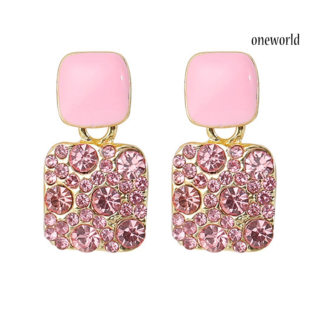 OW# Women Elegant Geometric Full Drill Rhinestone Love Heart Square Earring Ear Stud