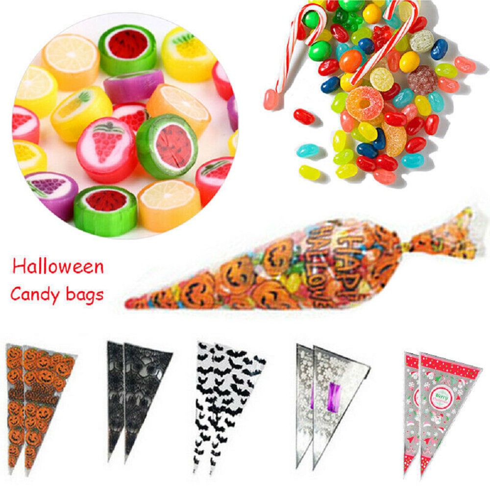 100pcs / set Kantong Plastik OPP Bentuk Segitiga Untuk Permen / Es Krim / Natal / Halloween