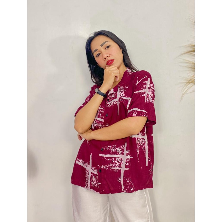 BONAMI PATTERN SHIRT/KEMEJA MOTIF KAYU/KEMEJA RAYON LENGAN PENDEK/OVERSIZED SHIRT