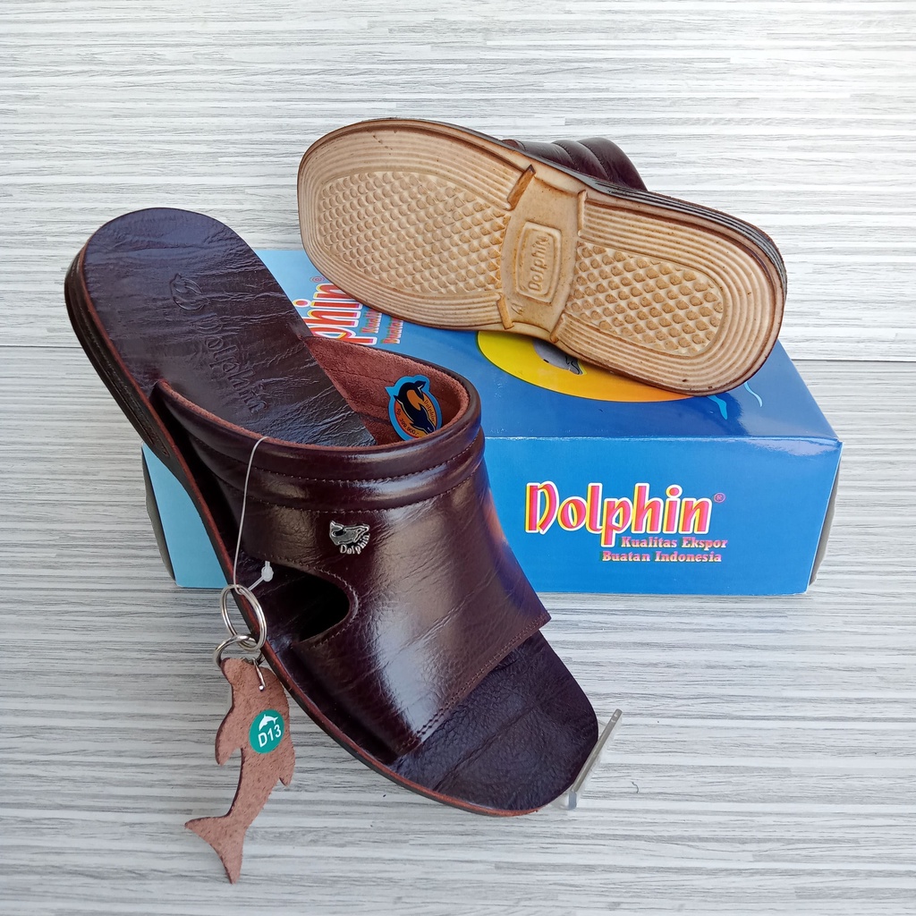 Dolphin D.13 sandal slide pria kulit asli original 100% sandal pria casual dolphin kulit asli origin