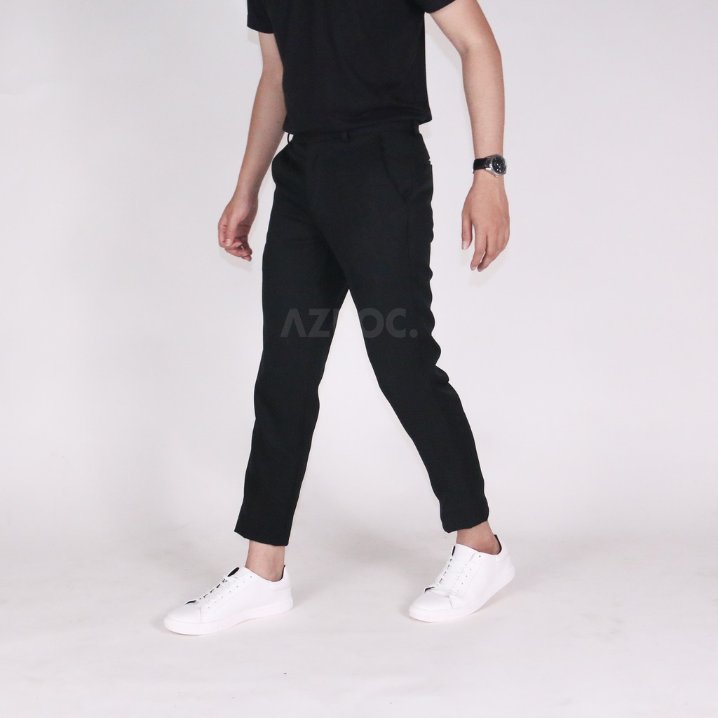CELANA BAHAN ANKLE PANTS KERJA KANTOR PRIA SLIMFIT STYLE KOREA KEKINIAN | BLACK