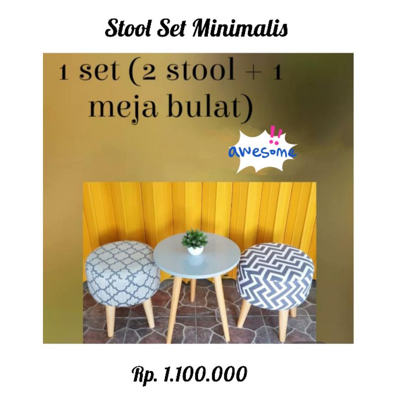 satu set kursi stool dan meja bulat minimalis