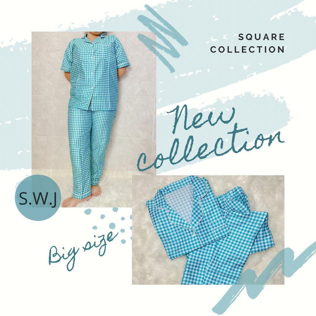 Setelan Baju tidur / Piyama wanita Katun jepang Square Set  XL SIZE (TOSCA) pajamas korea hits
