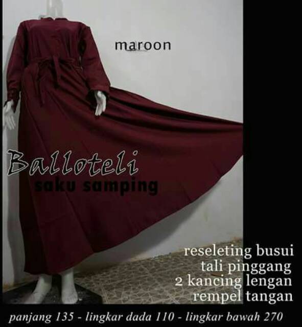 [Promo 2 hari!!!] Gamis Balotelli Saku Samping / Balloteli Polos / Gamis Baloteli Super Mayung