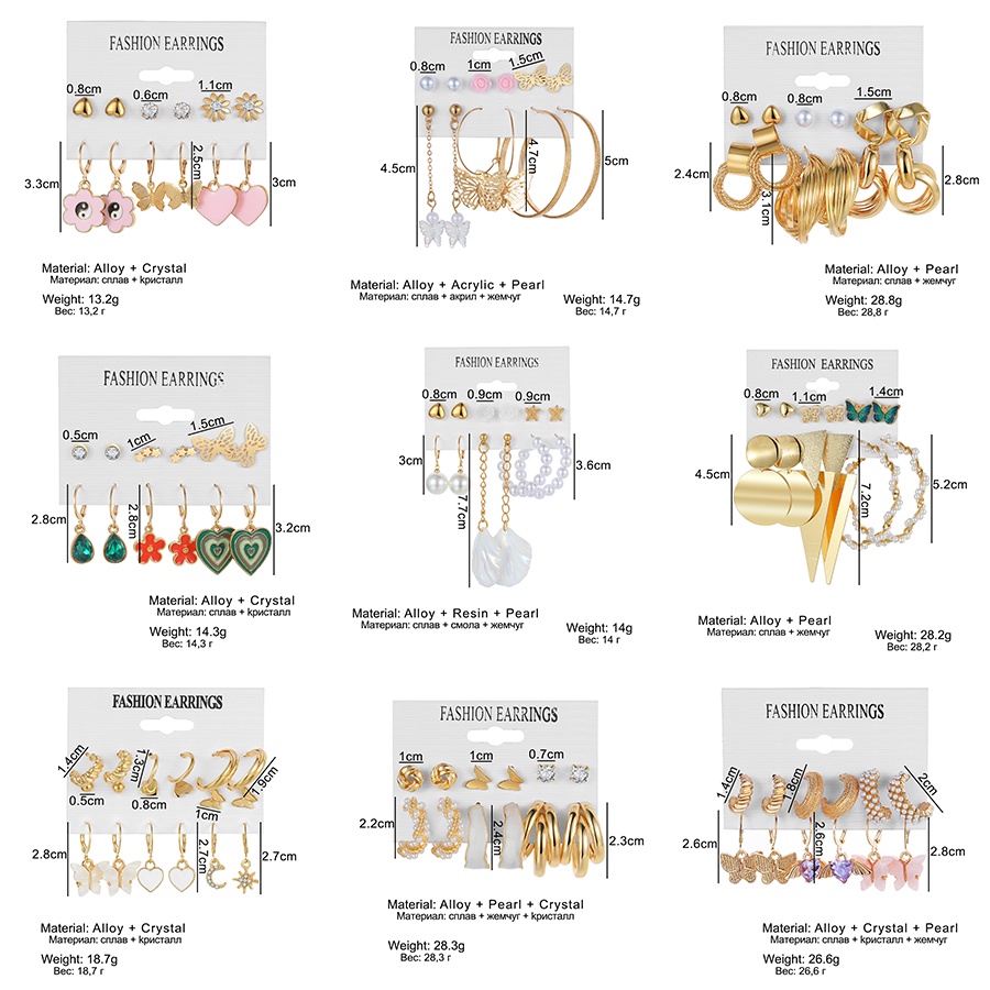 4 Pasang / Set Anting Bentuk Kupu-Kupu Lingkaran Aksen Mutiara Bahan Logam Untuk Wanita